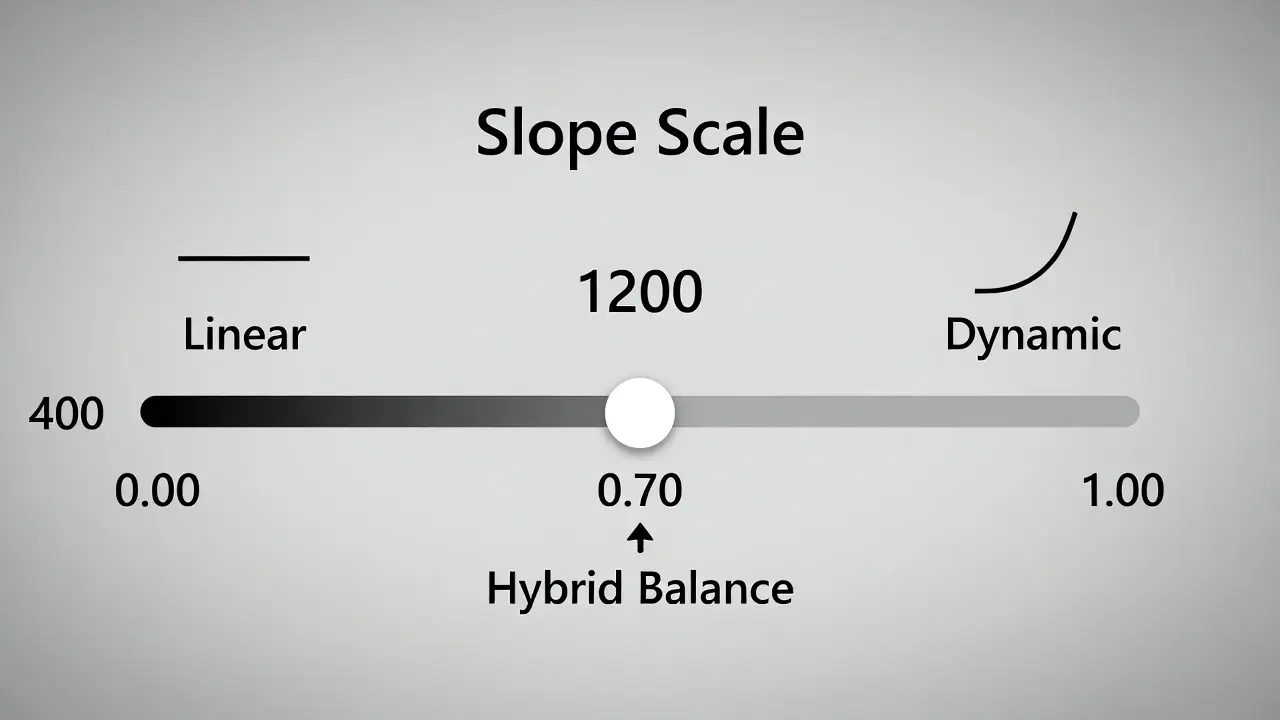 Diagram explaining how Slope Scale changes Dynamic curve into Linear