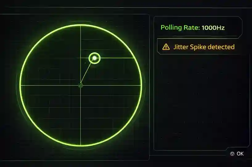 Gamepad tester interface showing polling rate data and jitter analysis