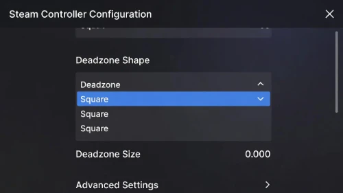How to set square deadzone in Steam controller settings