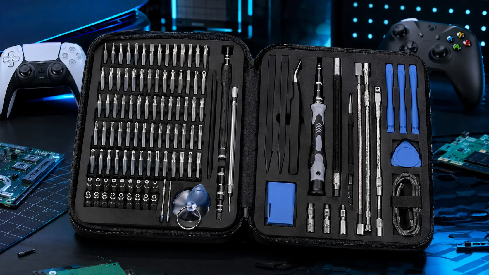 142-piece precision screwdriver kit for controller and electronics repair