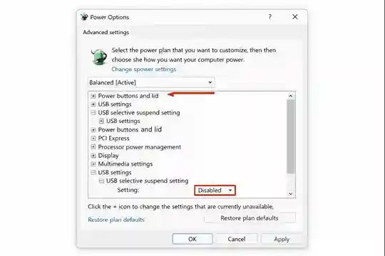 Windows advanced power settings